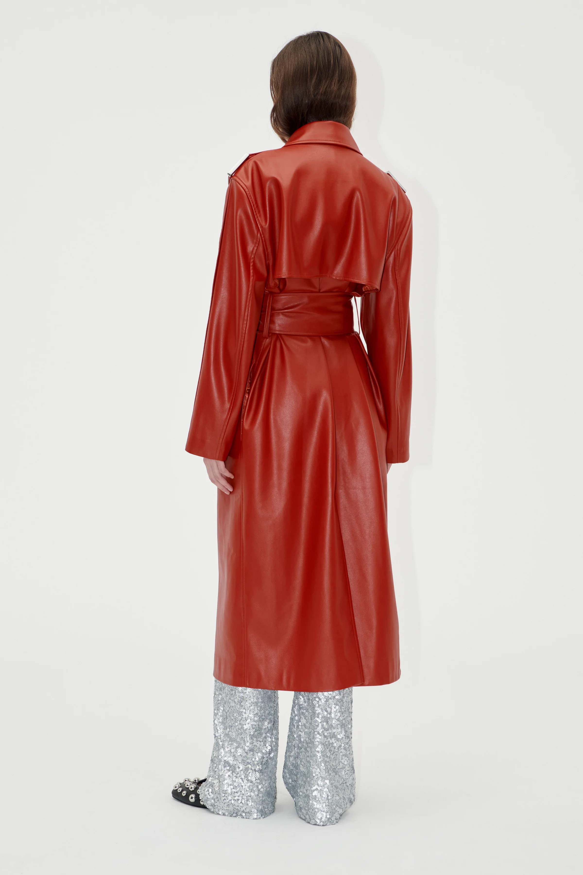 Oversized Trenchcoat With Buckle Belt - Red Ochre - Image 4