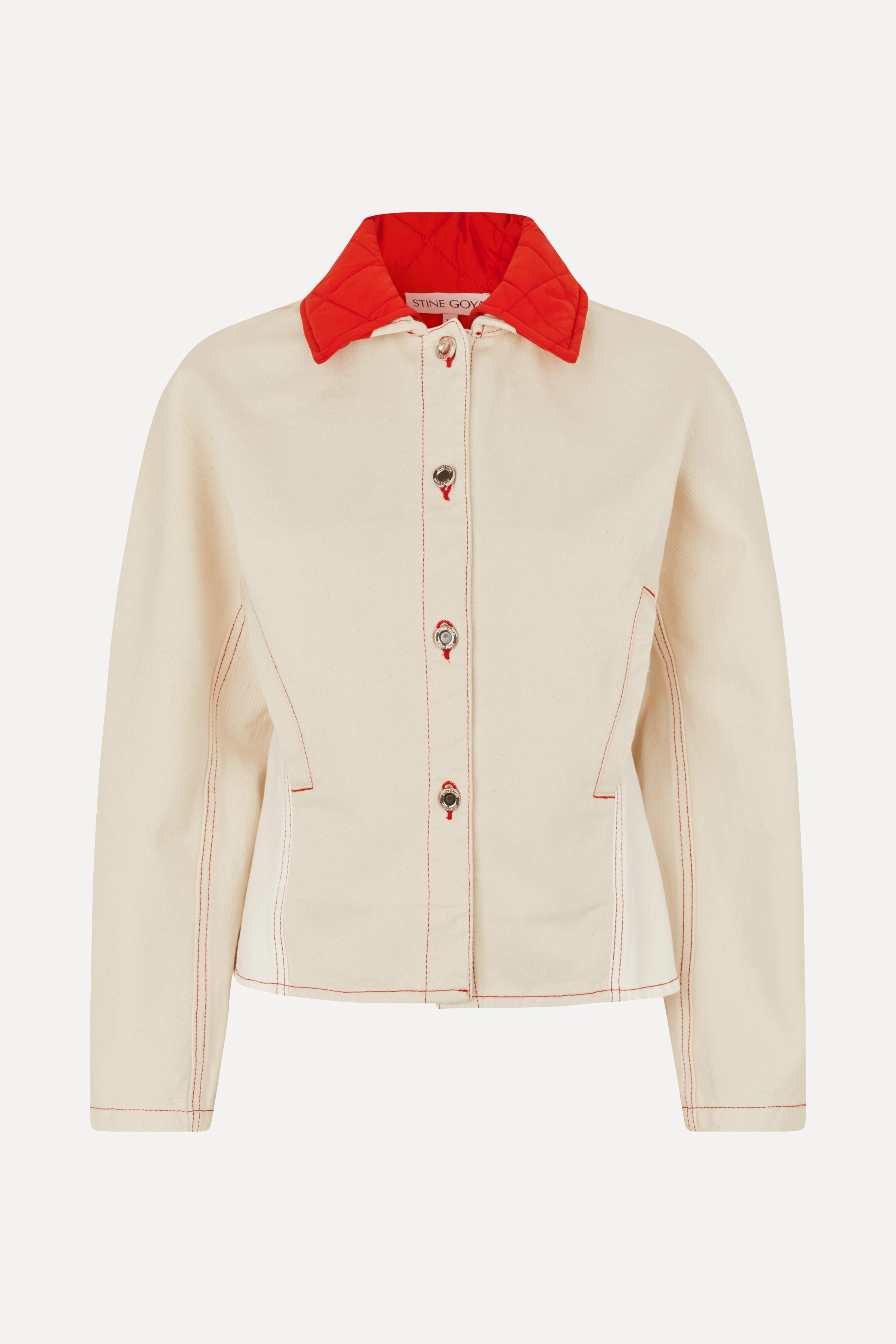 Peplum Collar Jacket - Natural / Contrast Red - Image 5