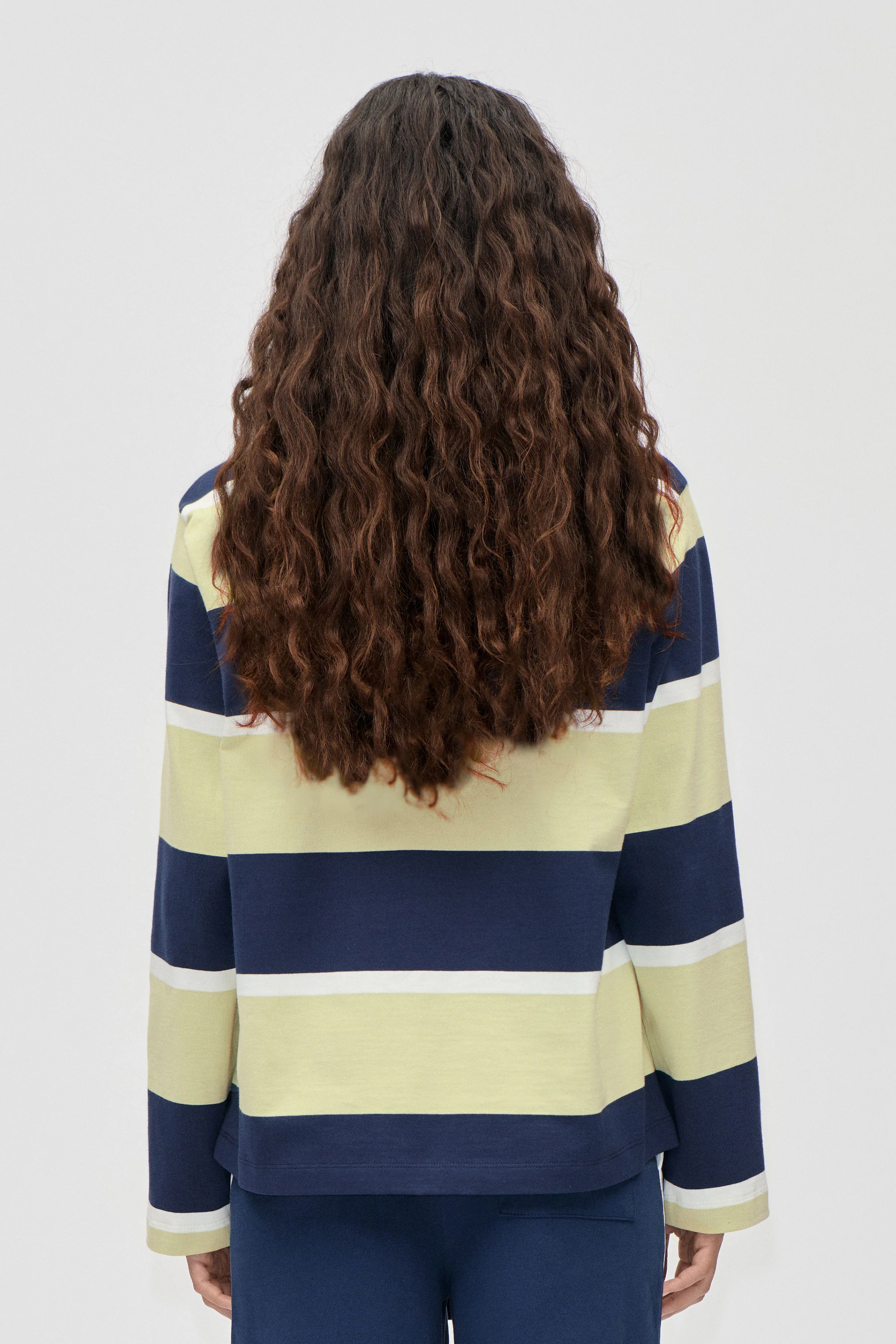 Polo Long Sleeve Top - Yellow and Navy Blue Stripes - Image 2