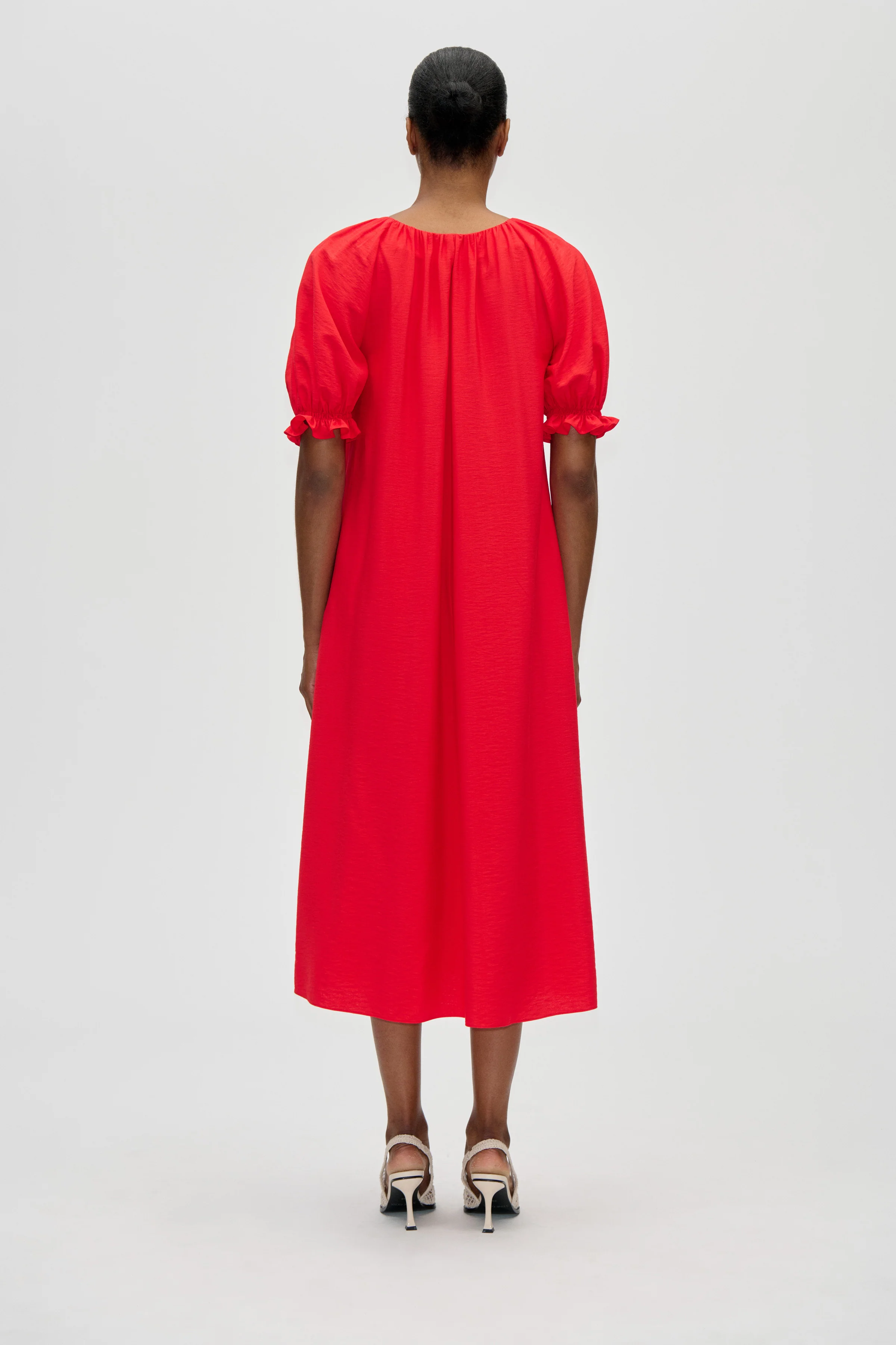 Puff Sleeve Detail Long Dress - Fiery Red - Image 2
