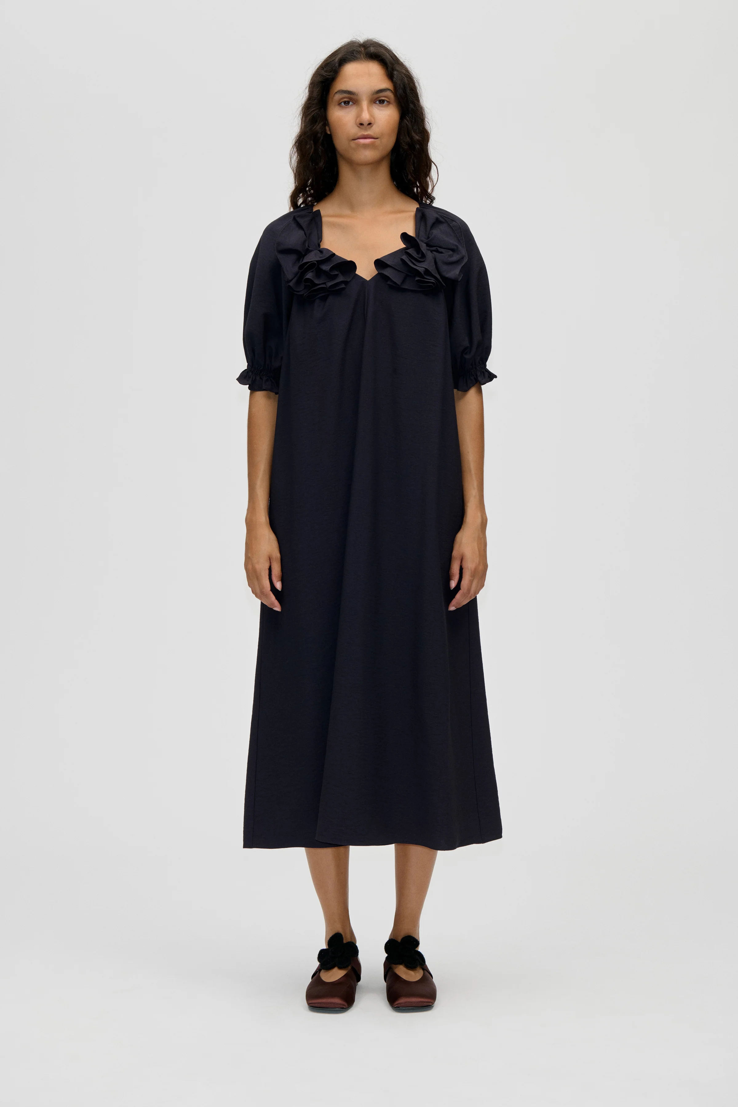 Puff Sleeve Detail Long Dress - Midnight Navy