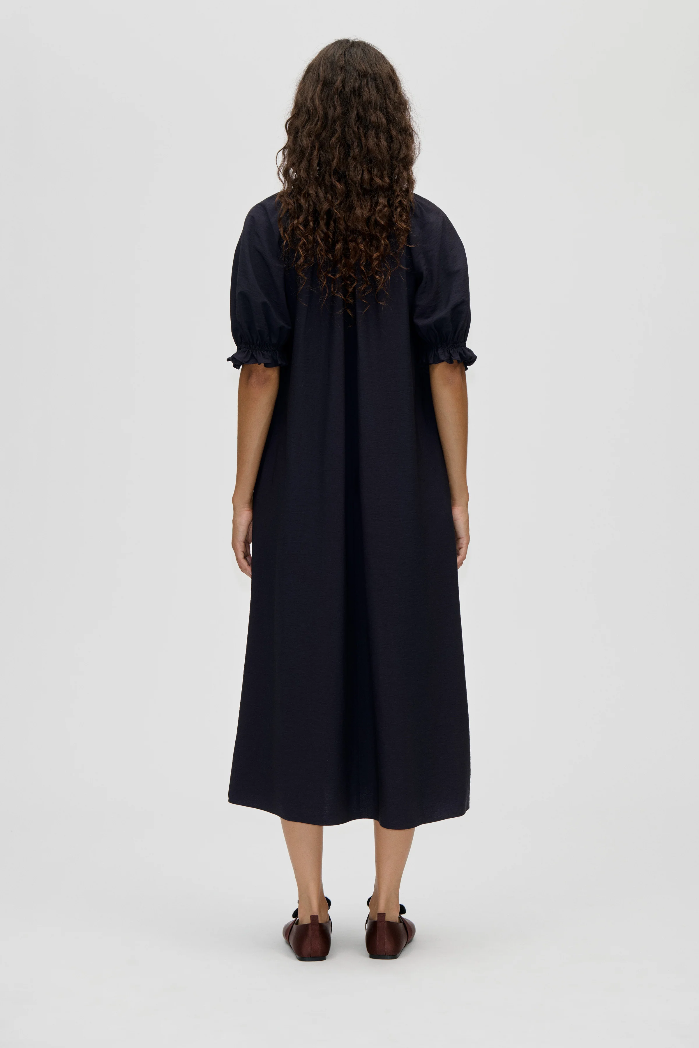 Puff Sleeve Detail Long Dress - Midnight Navy - Image 2