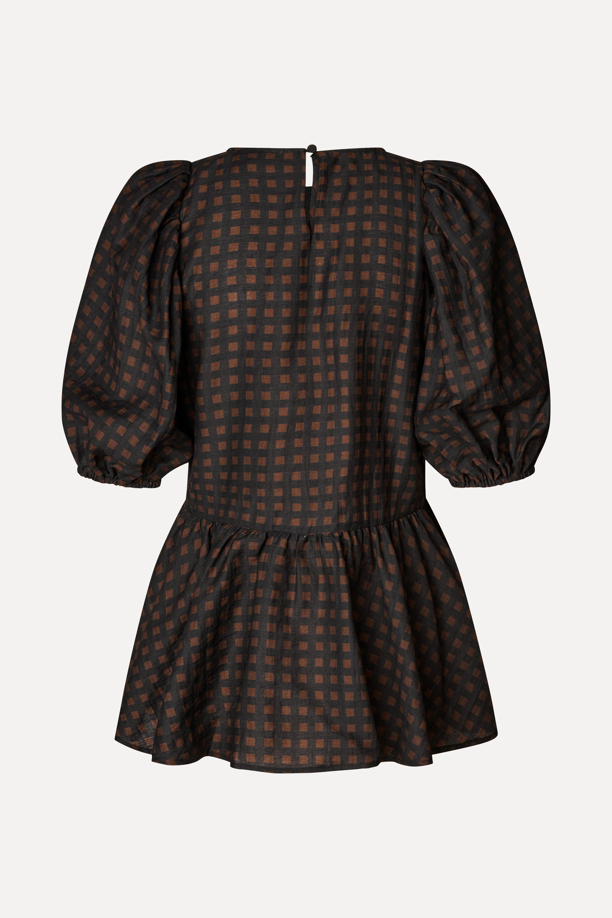 Puff Sleeve Peplum Top - Morgensol Checks - Image 3