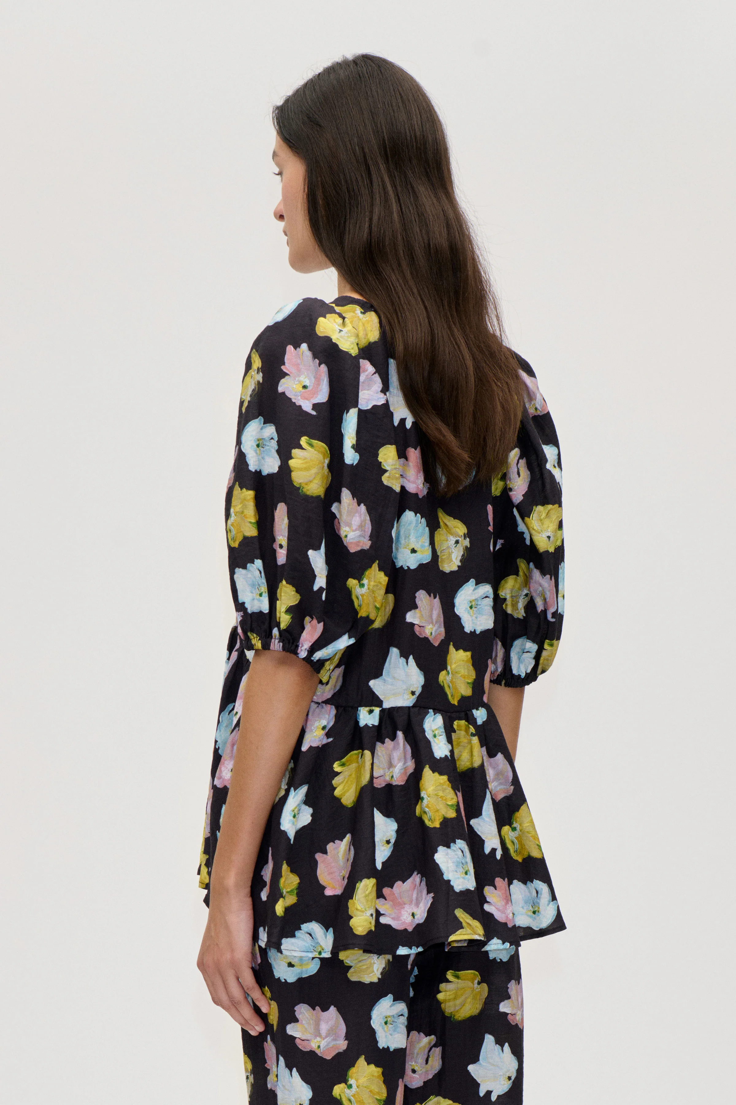 Puff Sleeve Peplum Top - Morgensol Poppies - Image 4