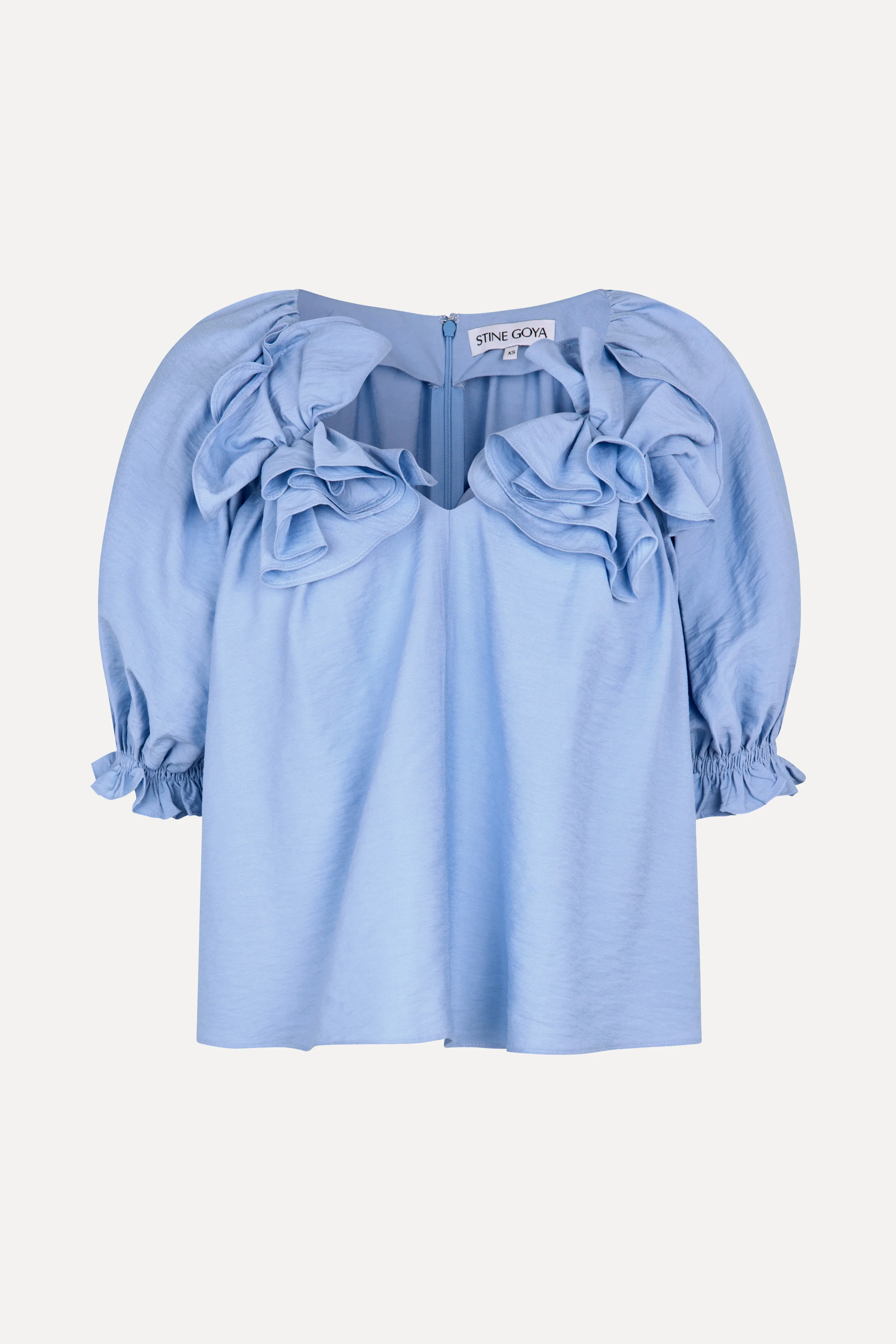 Puff Sleeve Top With Flower Details - Bel Air Blue - Image 3