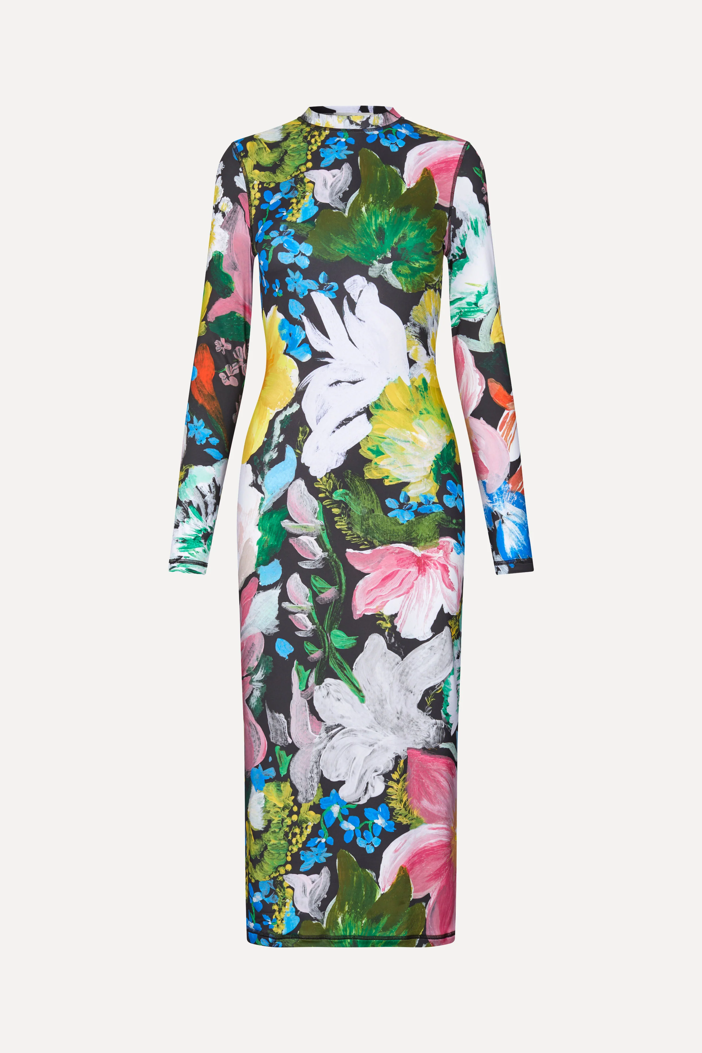 Pullover Long Sleeve Midi Dress - Flowers Under The Sun