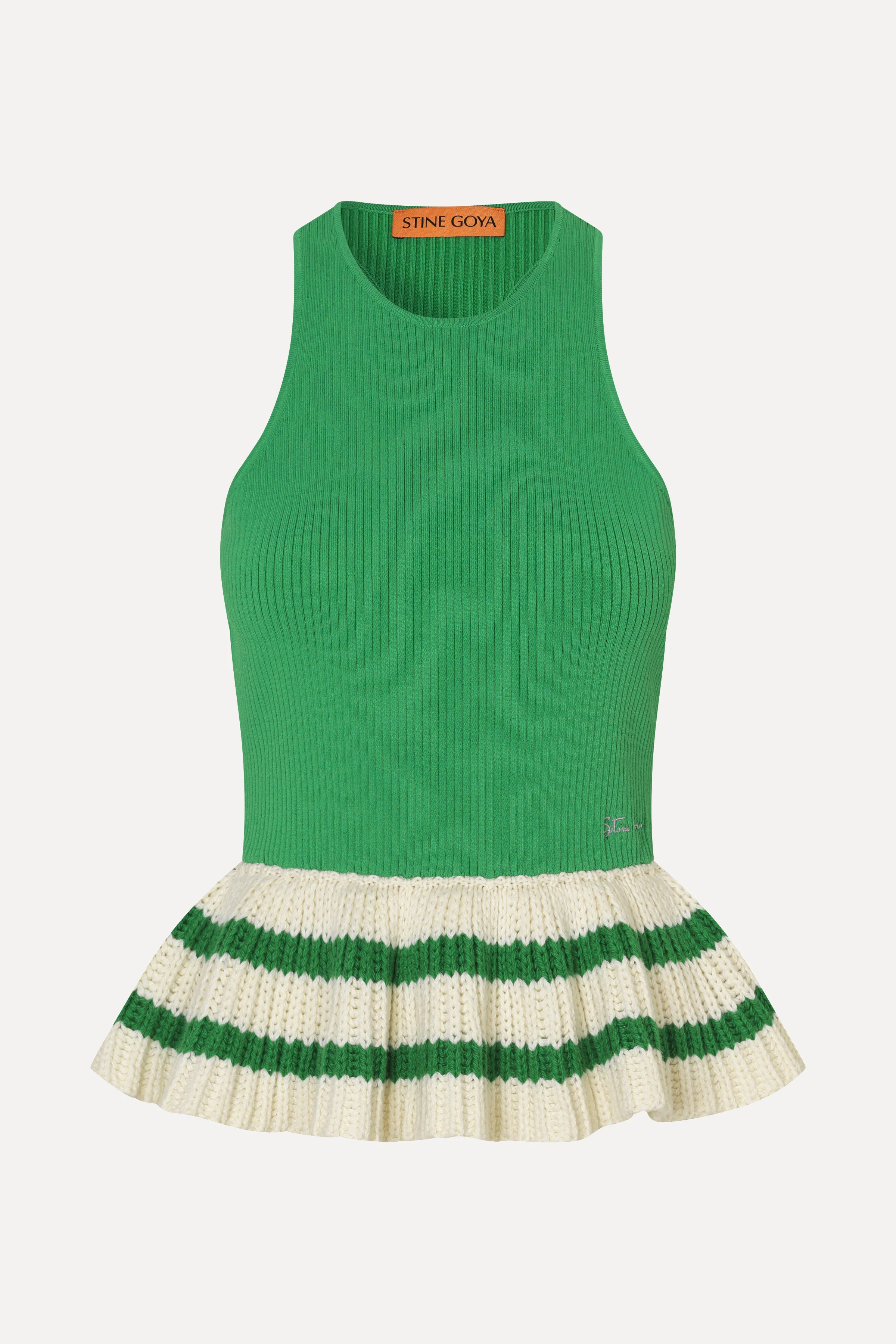 Ruffle Tank Top - Green Stripes
