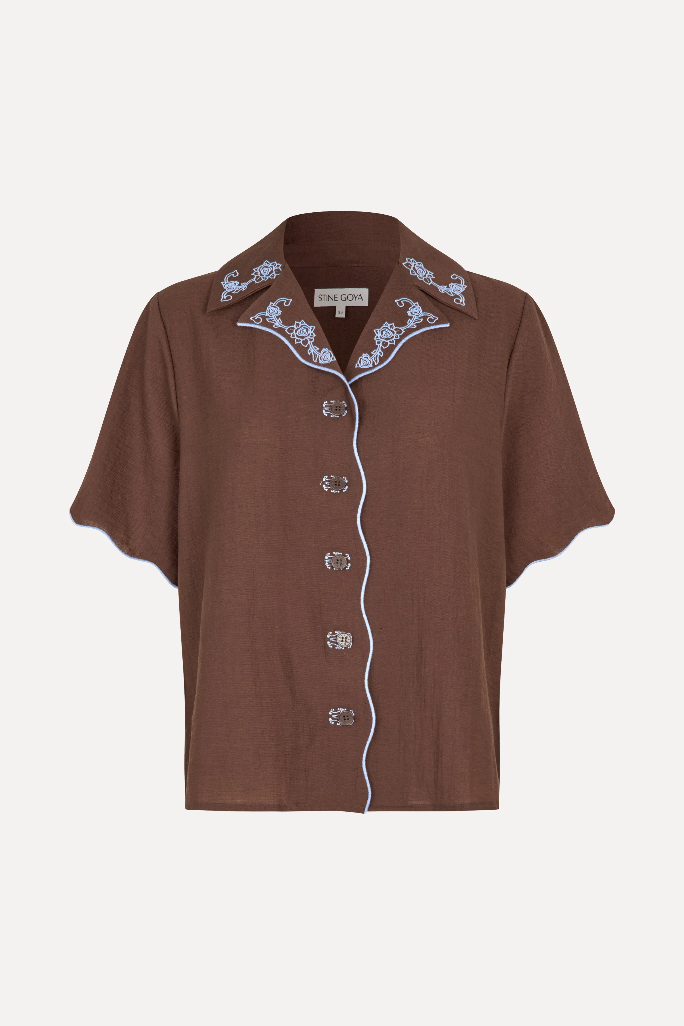 Scalloped Short Sleeve Shirt - Roses Embroidery - Image 4