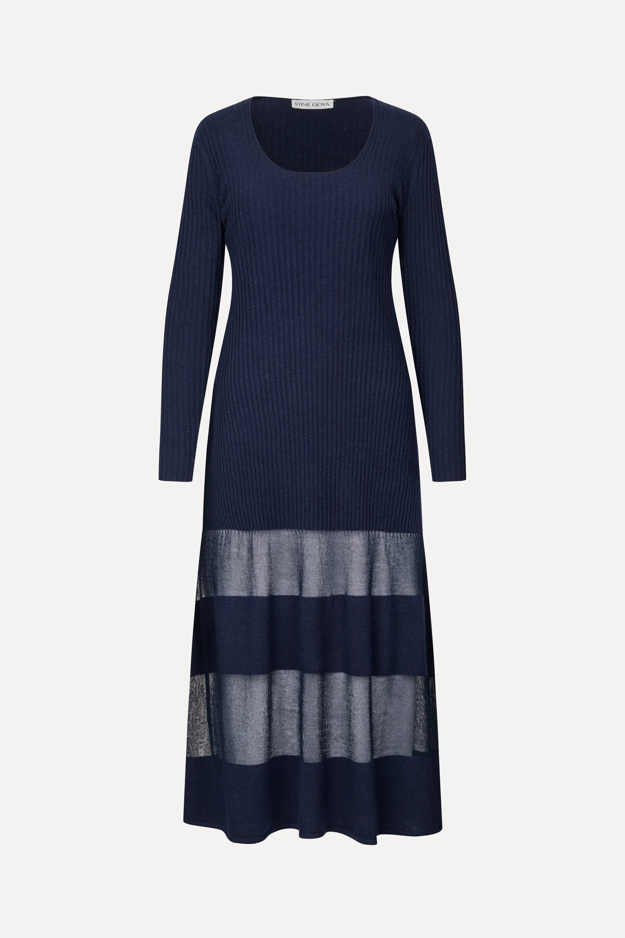 Scoopneck Fitted Long Sleeve Dress - Navy - Image 3