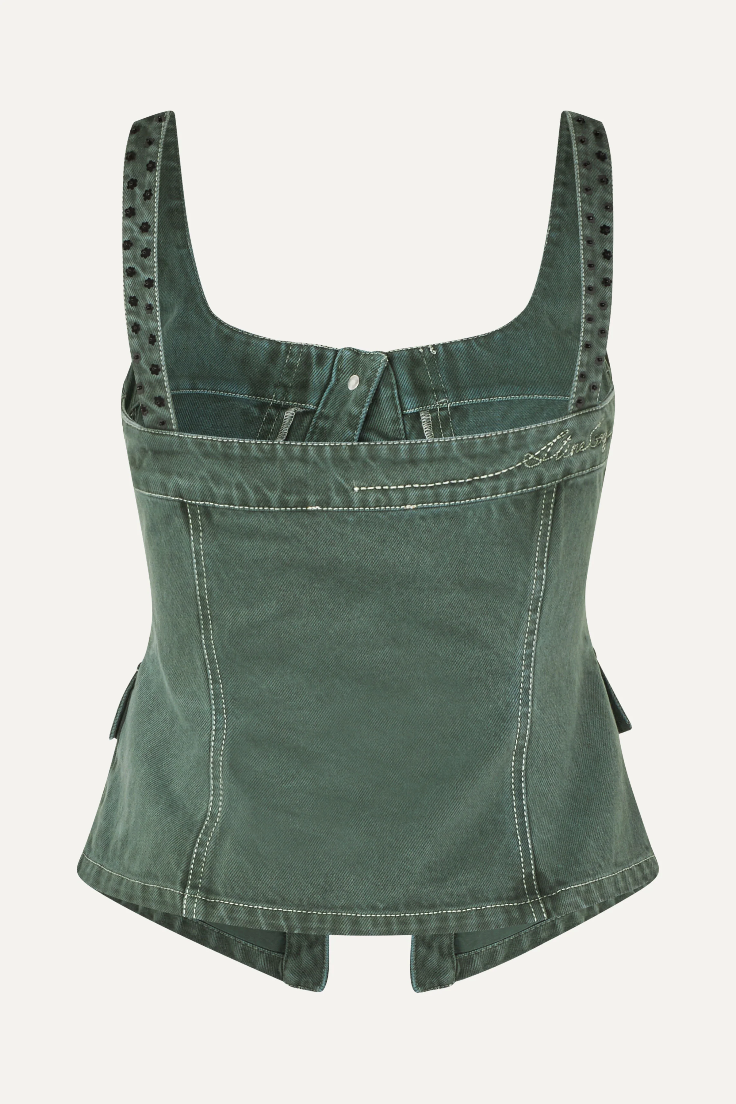 Scoopneck Pockets Vest - Dark Green - Image 2