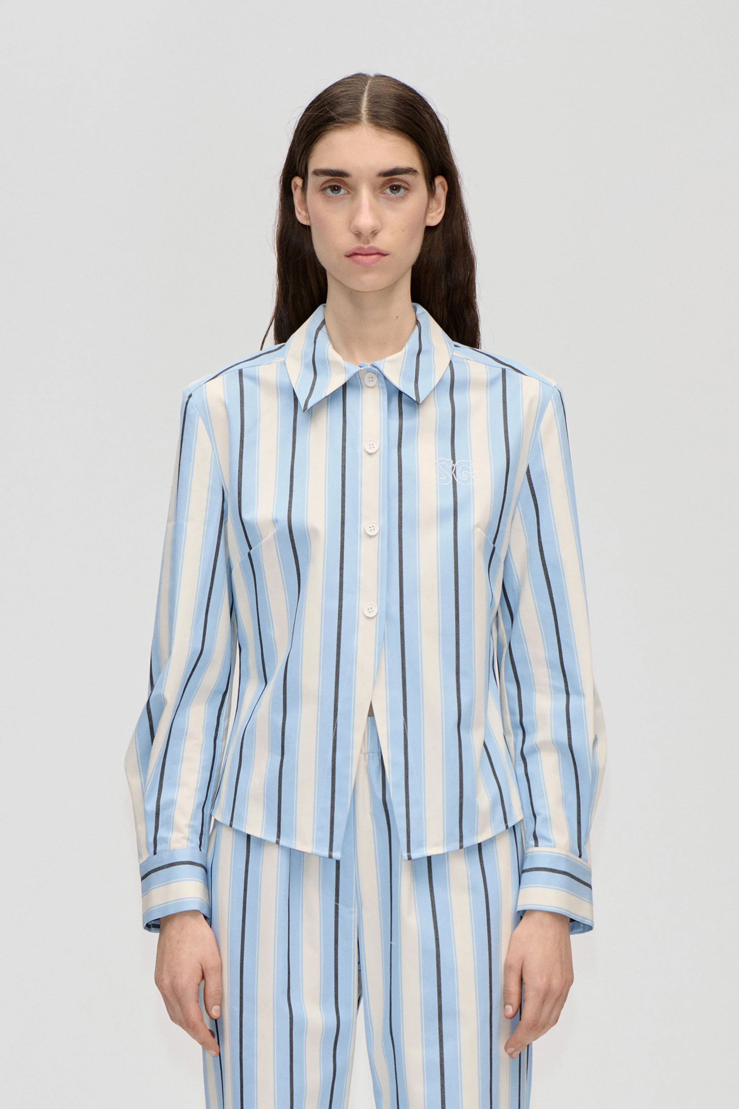 Sharp Hem Boxy Shirt - Lightwave Stripes