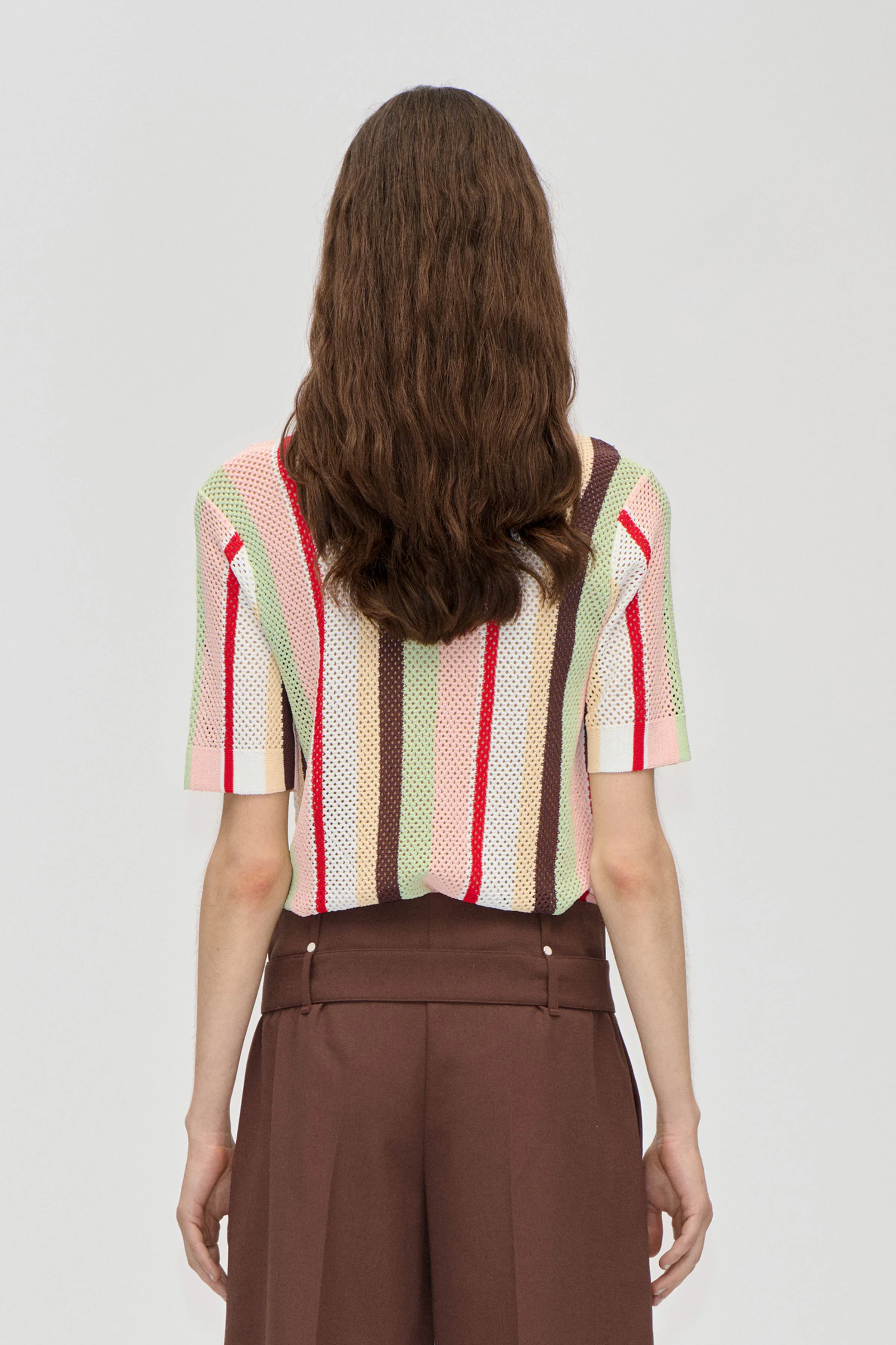 Short Sleeve Crochet Polo - Baseball Pinstripes - Image 2