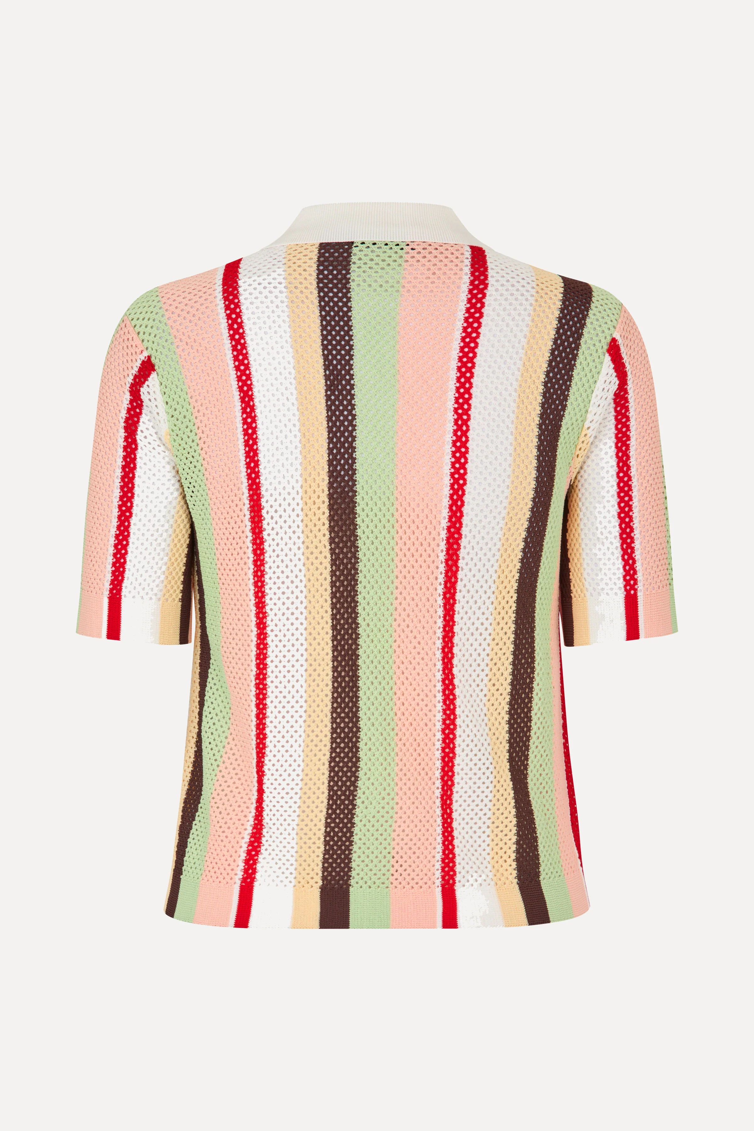Short Sleeve Crochet Polo - Baseball Pinstripes - Image 3