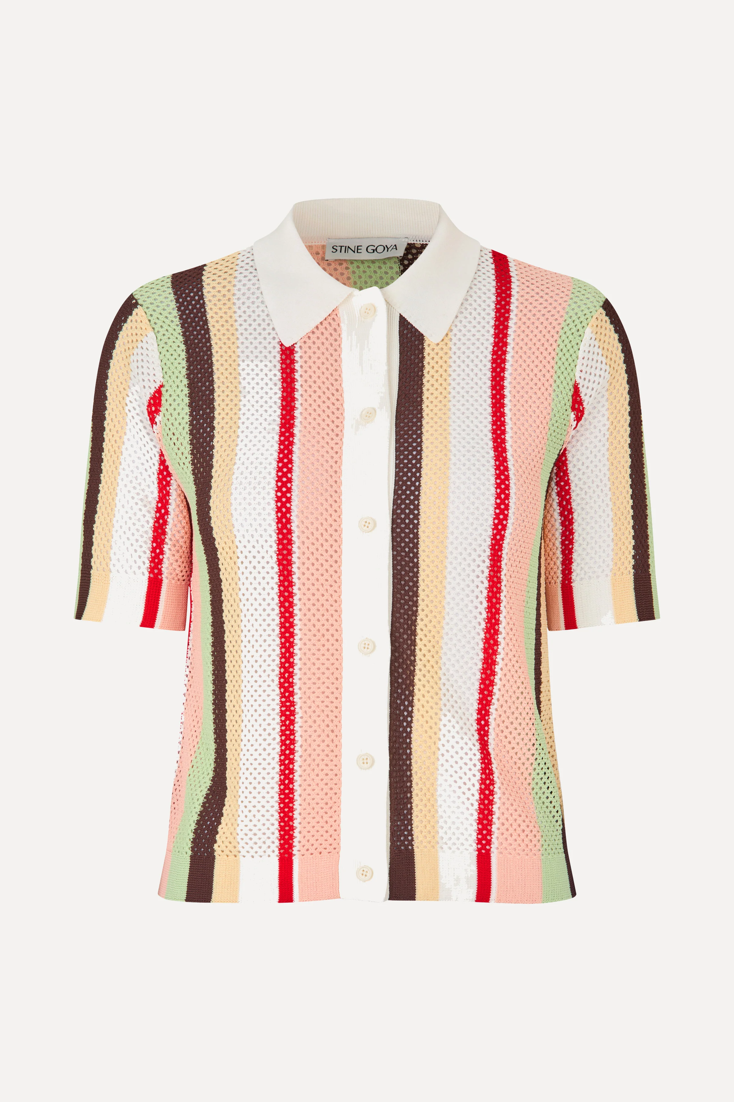 Short Sleeve Crochet Polo - Baseball Pinstripes - Image 4