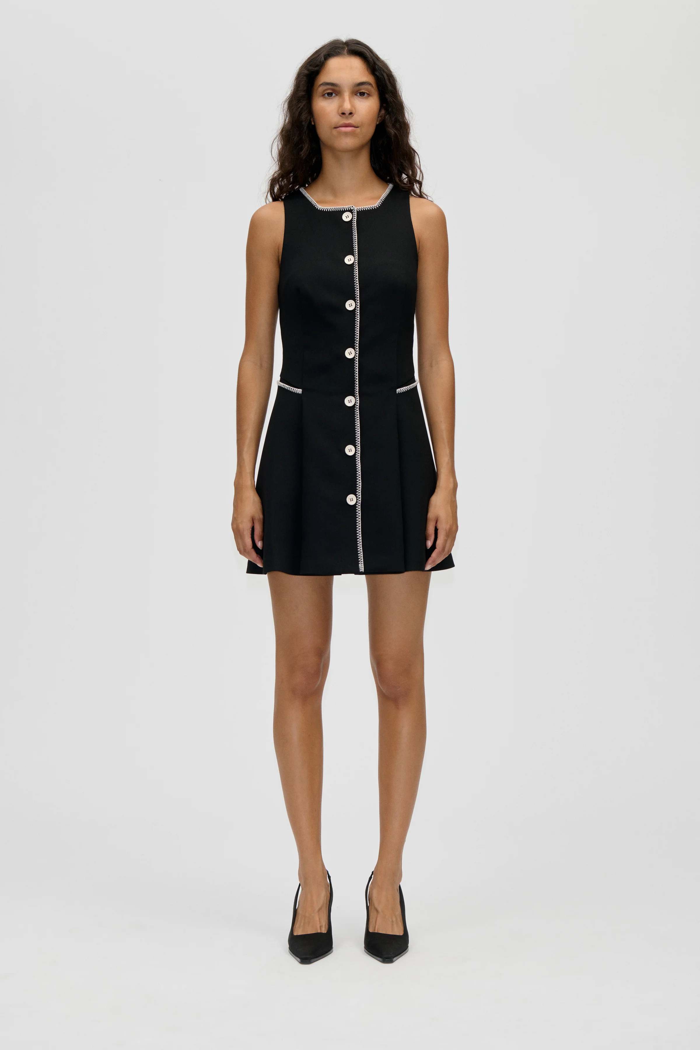 Sleeveless Button-Up Mini Dress - Black