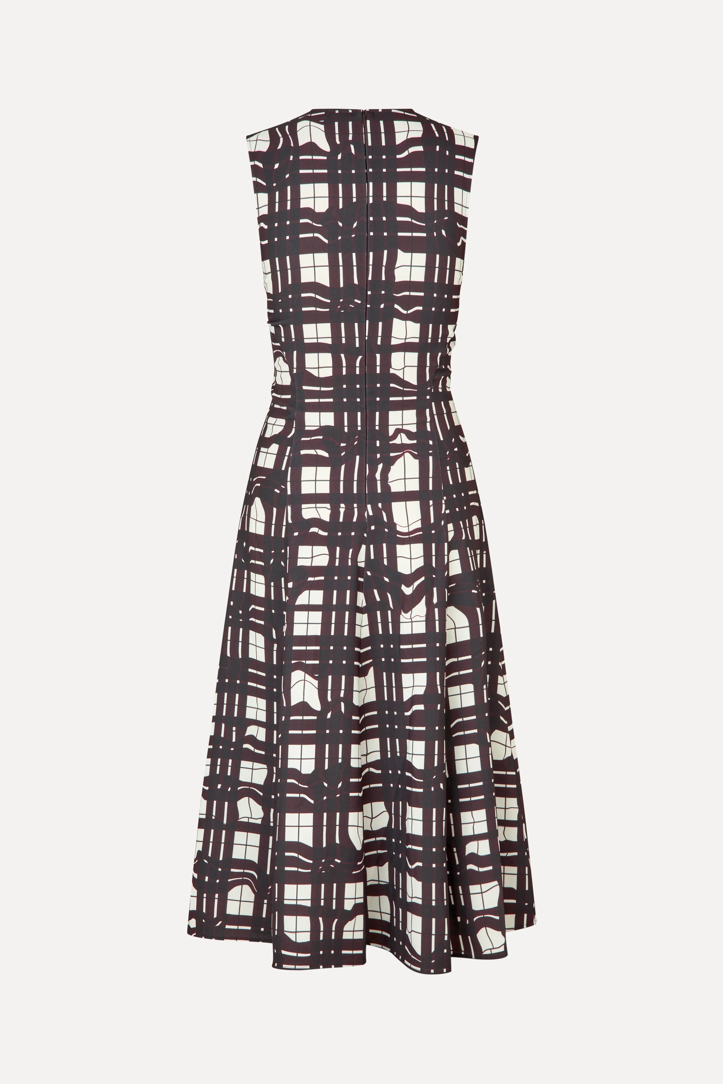 Sleeveless Gathered Midi Dress - Checkered Wave Burgundy - Image 5