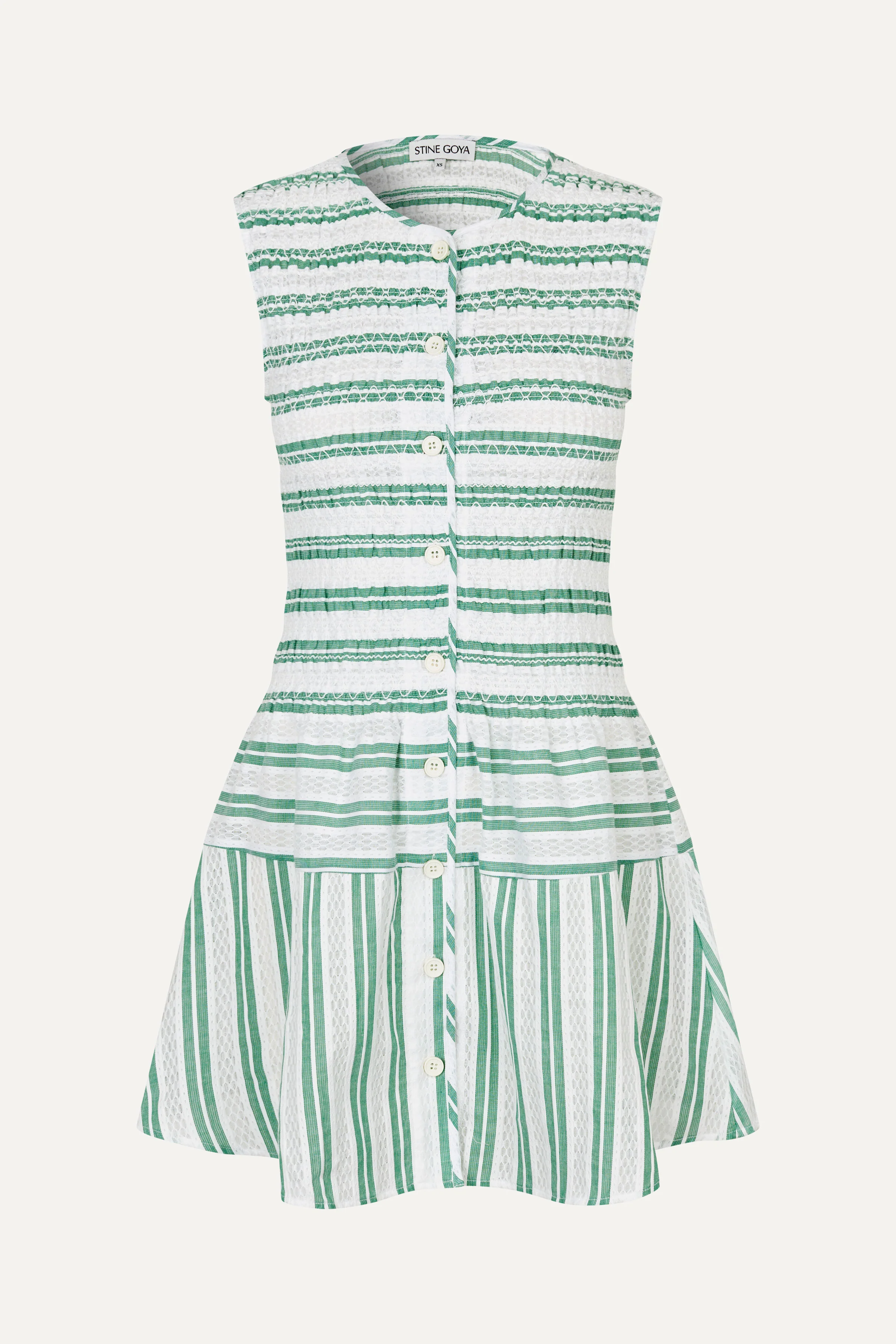 Sleeveless Smocked Short Dress - Smocked Stripes - Image 3