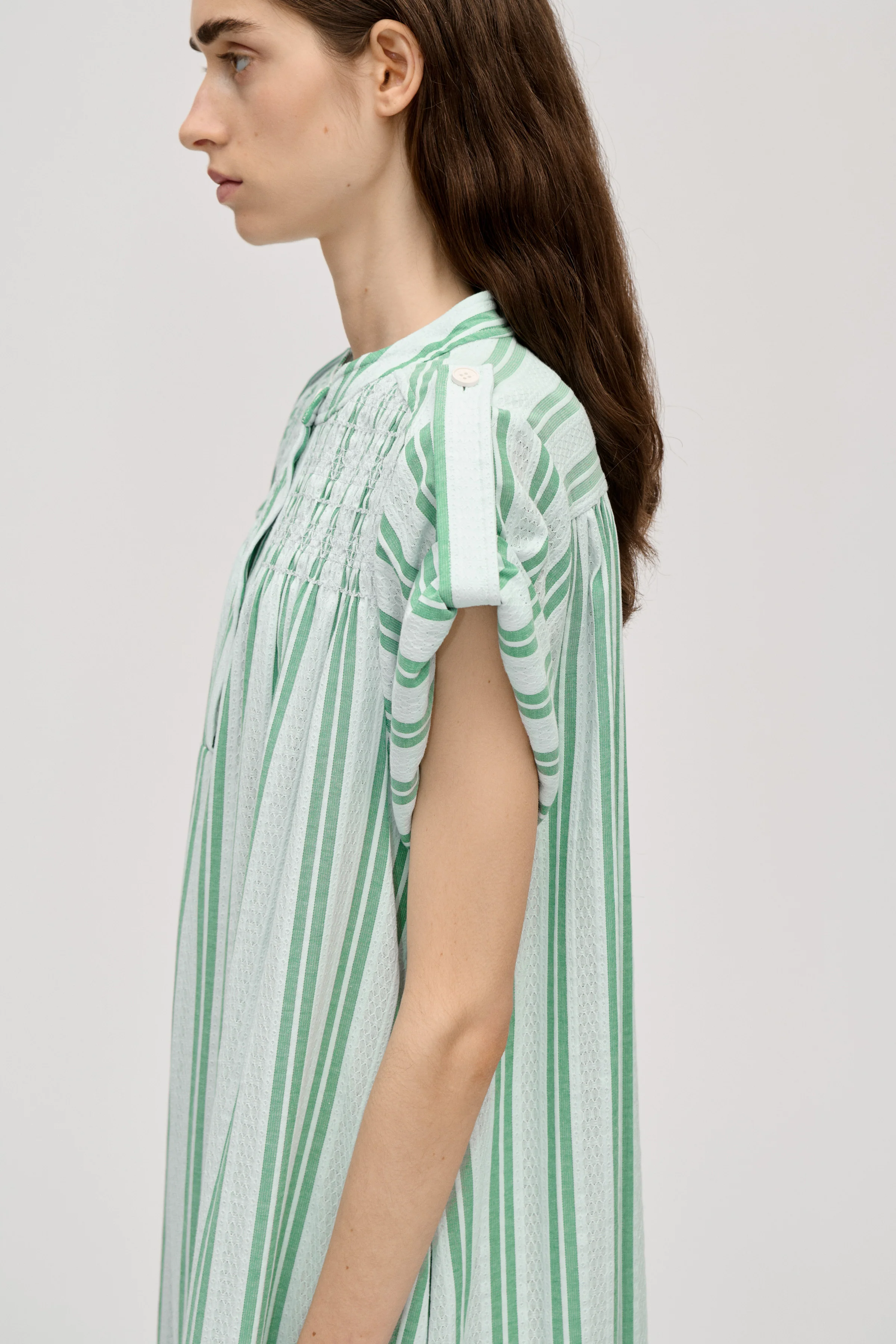 Smocked Tunic Long Dress - Smocked Stripes - Image 2
