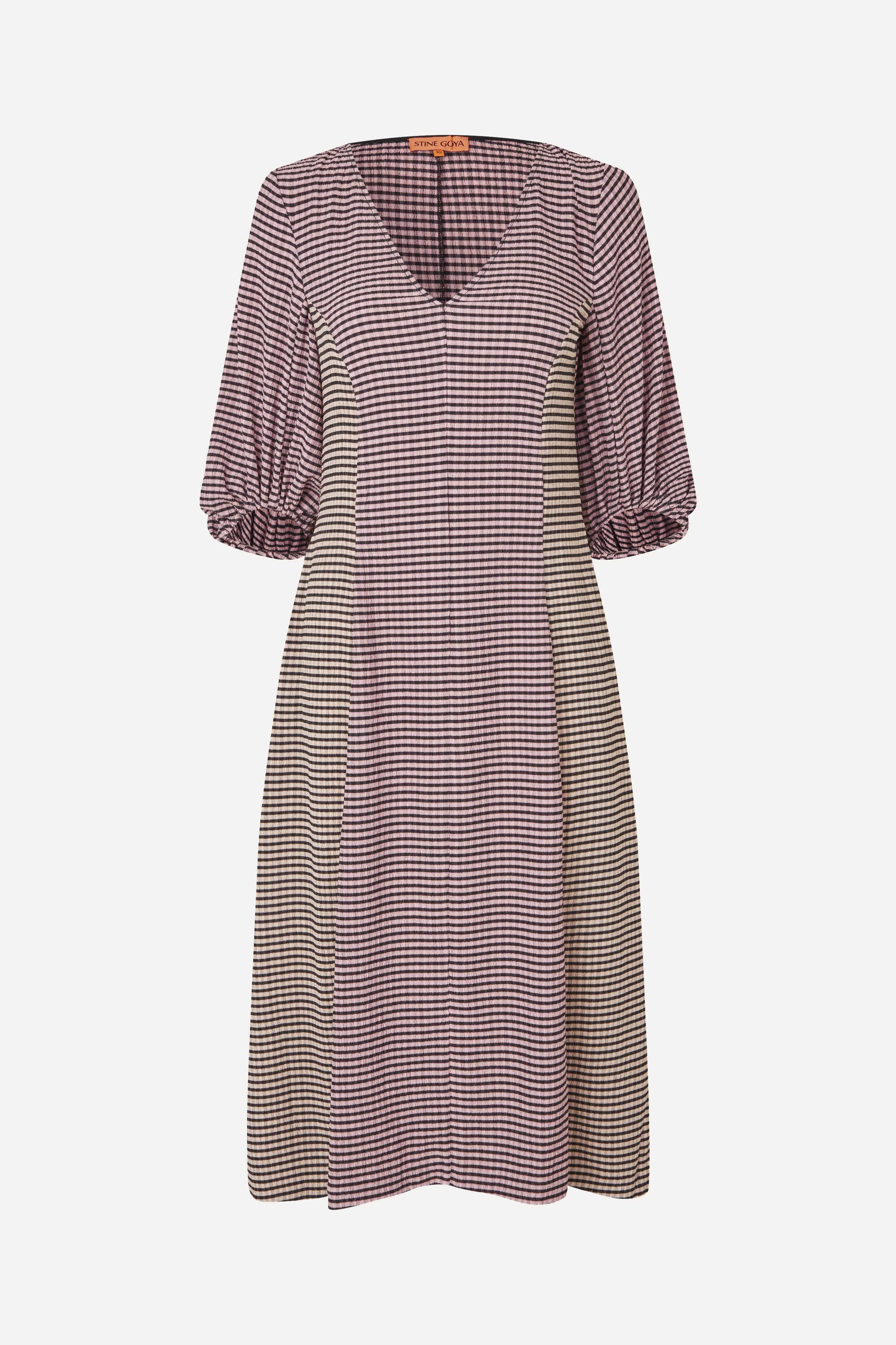 Three-Quarter Sleeve Midi Dress - Pink/Black