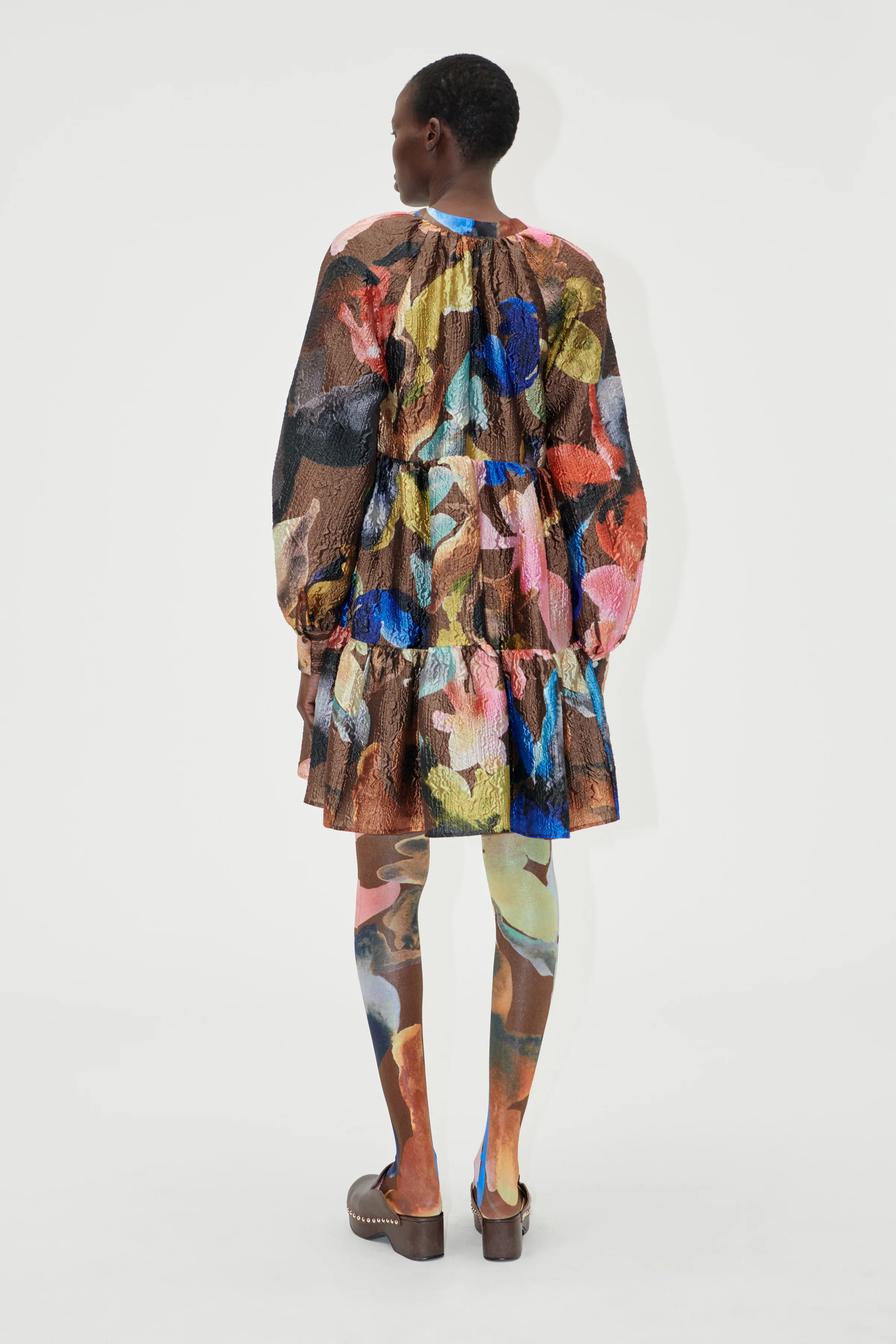 Tier Voluminous Mini Dress - Aquarelle Garden - Image 4