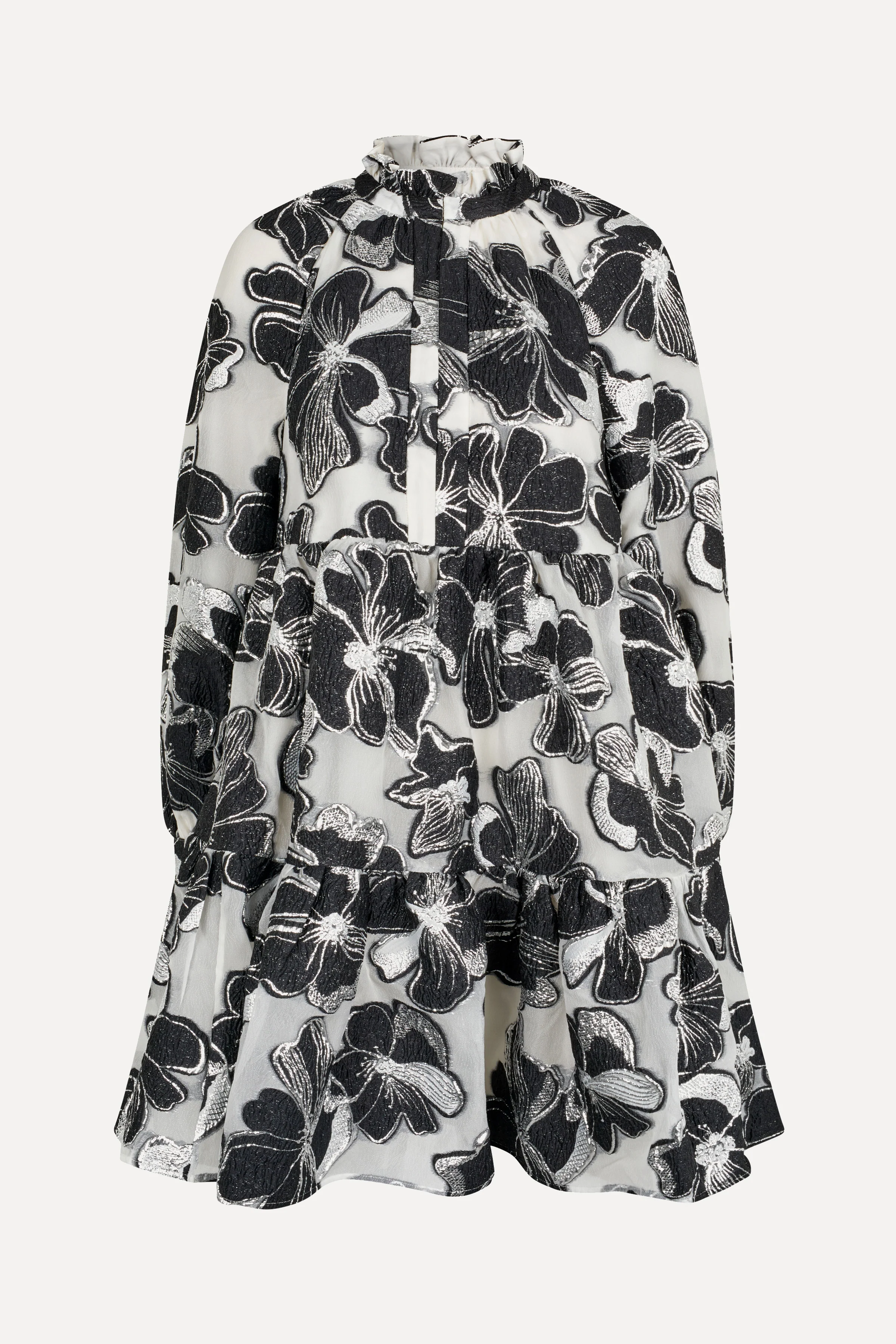 Tier Voluminous Ruffle Mini Dress - Anemone Jacquard