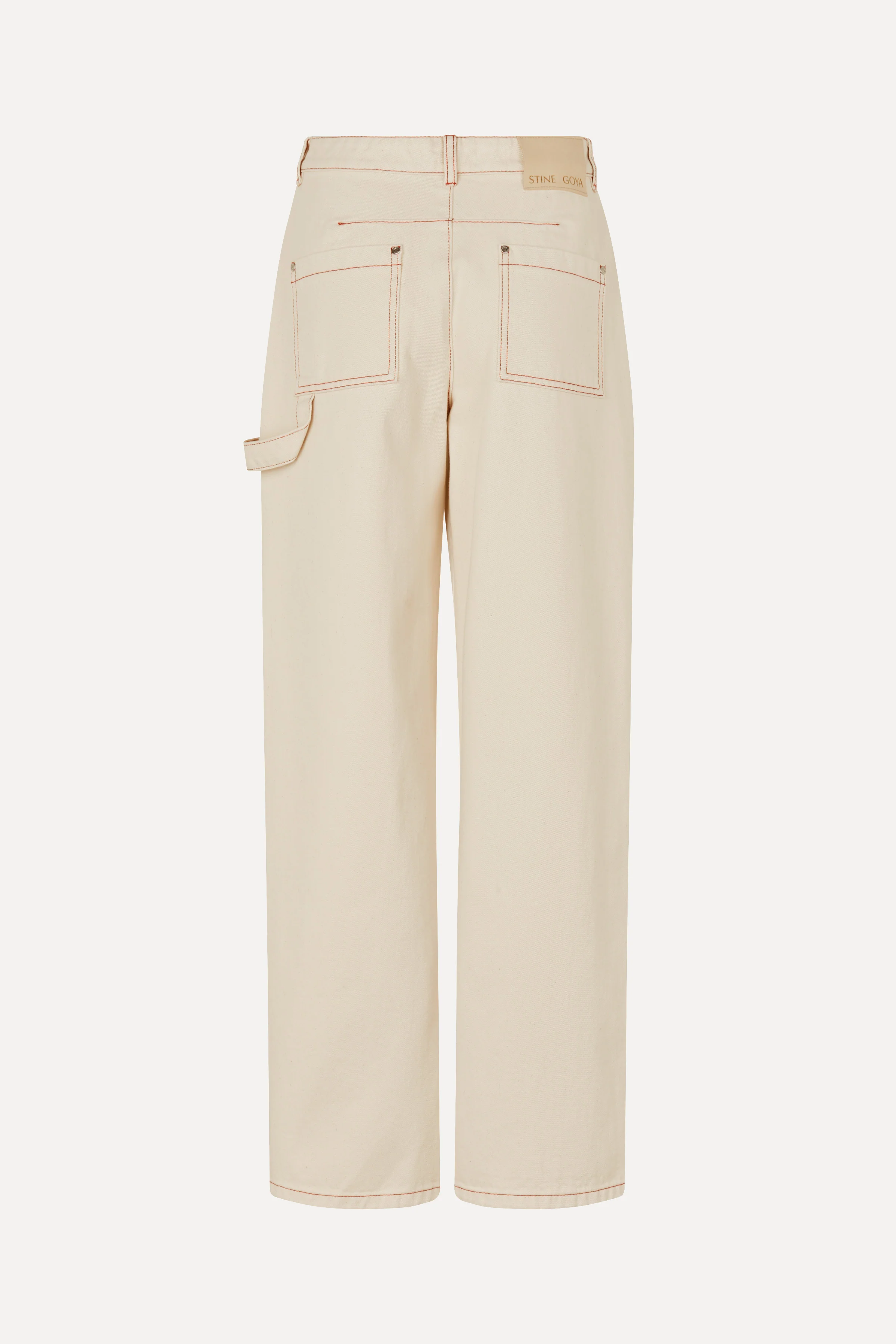 Twist Knee Seam Denim Pants - Natural / Contrast Red - Image 4