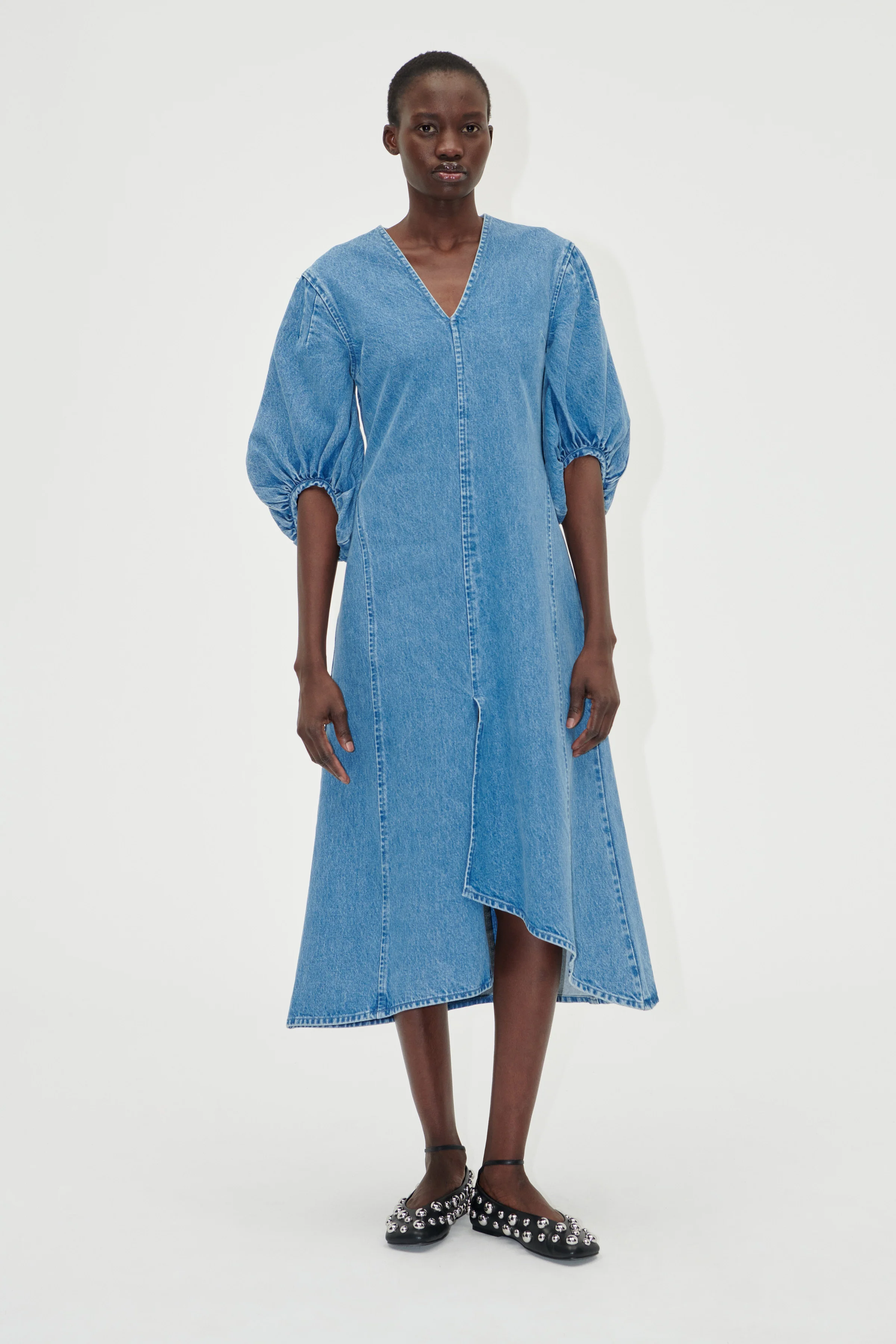 Volume Sleeves Midi Dress - Denim Blue - Image 3