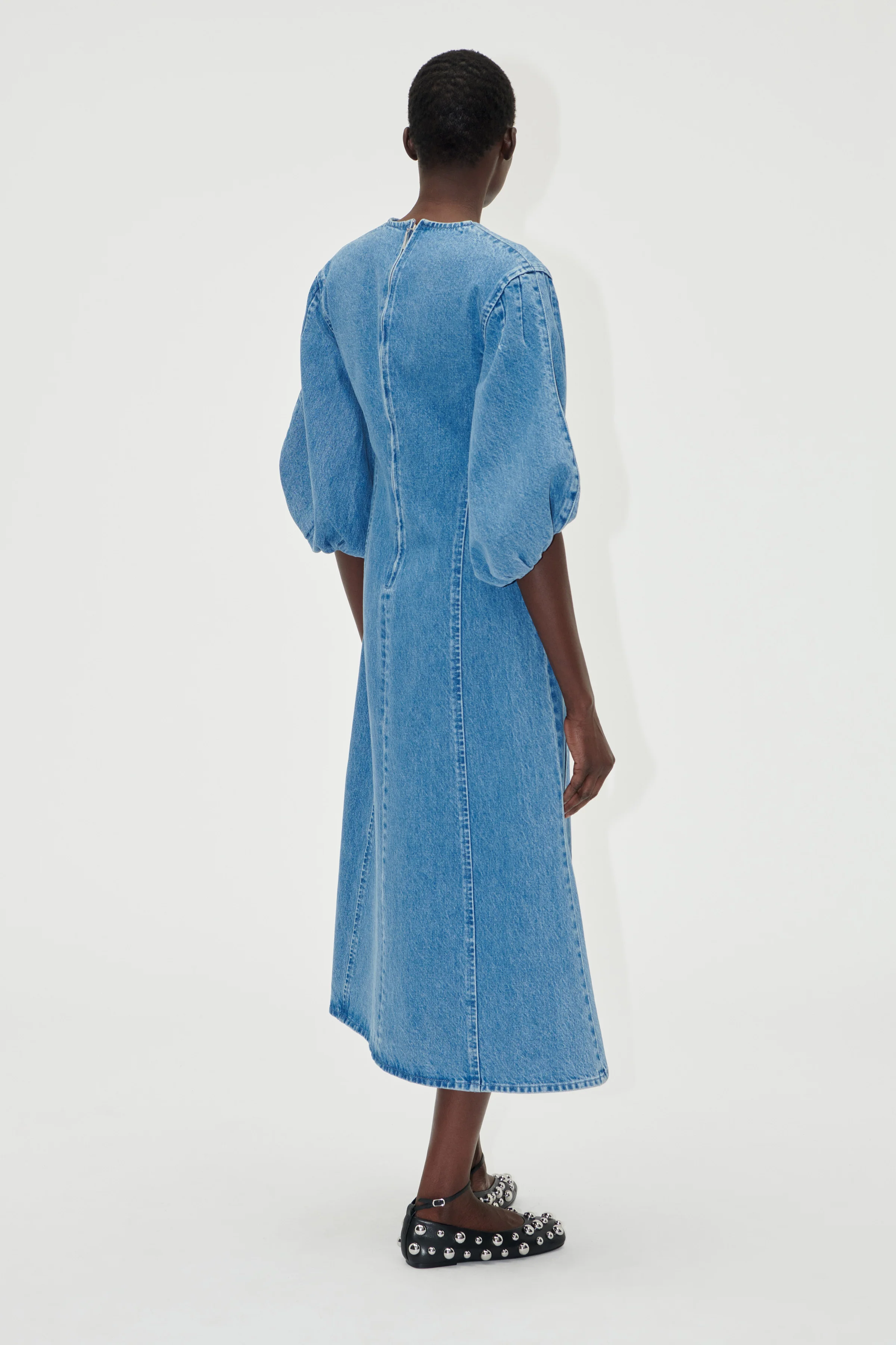 Volume Sleeves Midi Dress - Denim Blue - Image 4