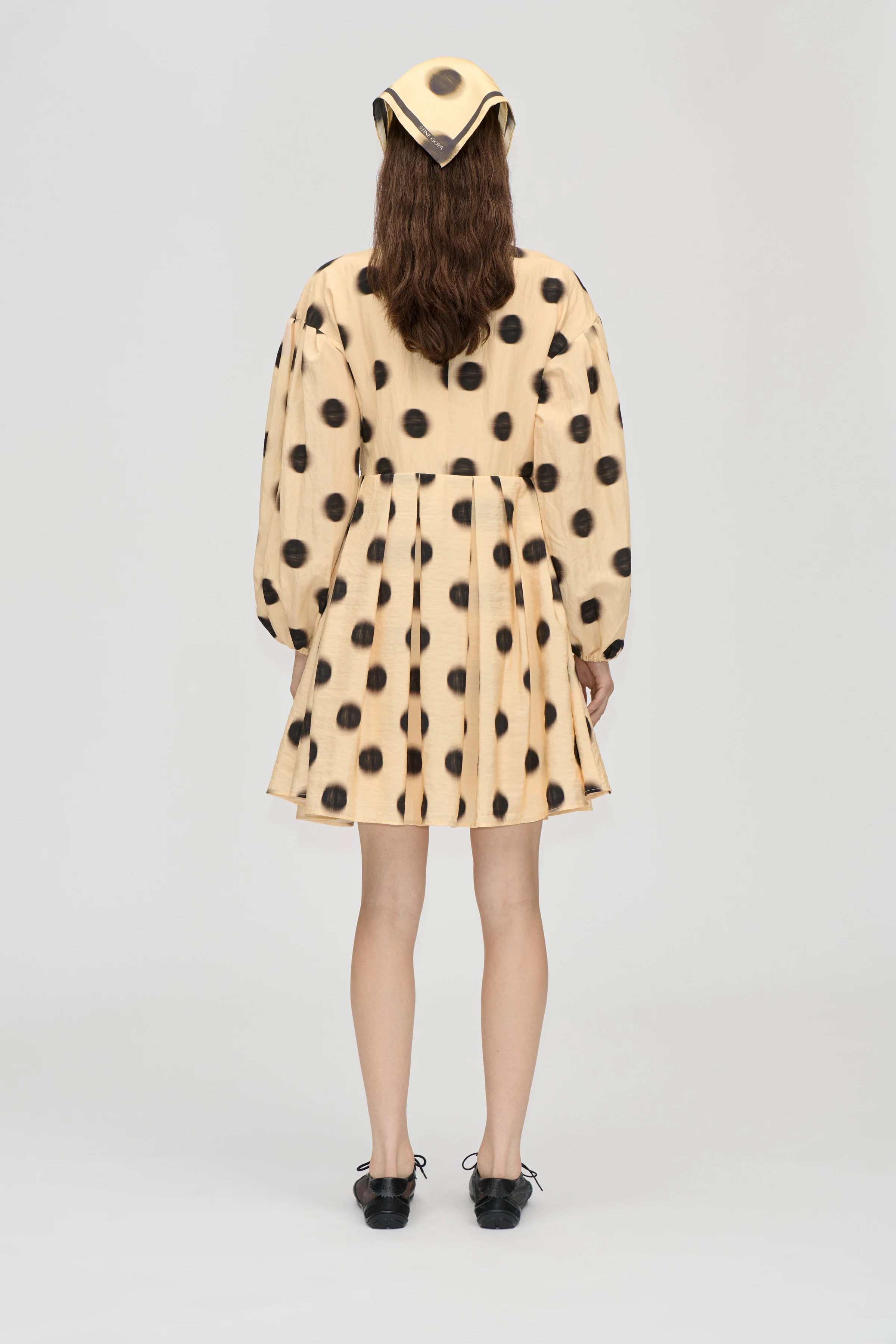 Voluminous Long Sleeve Mini Dress - Dots in Motion - Image 2