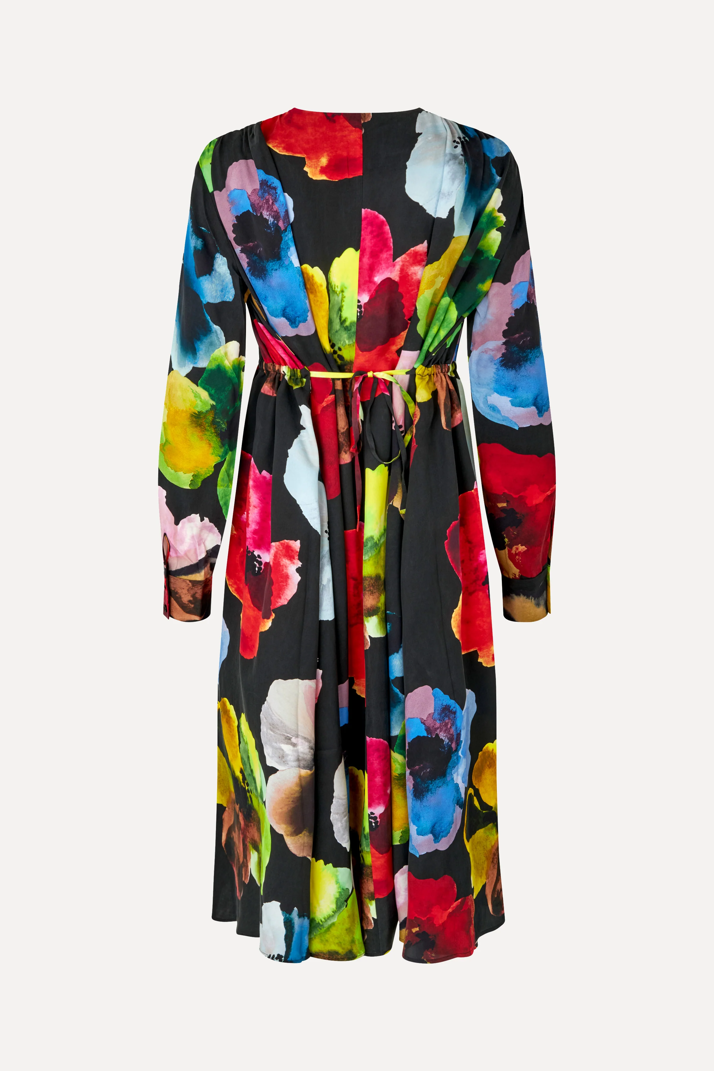 Voluminous V Neck Midi Dress - Watercolor Bloom - Image 2