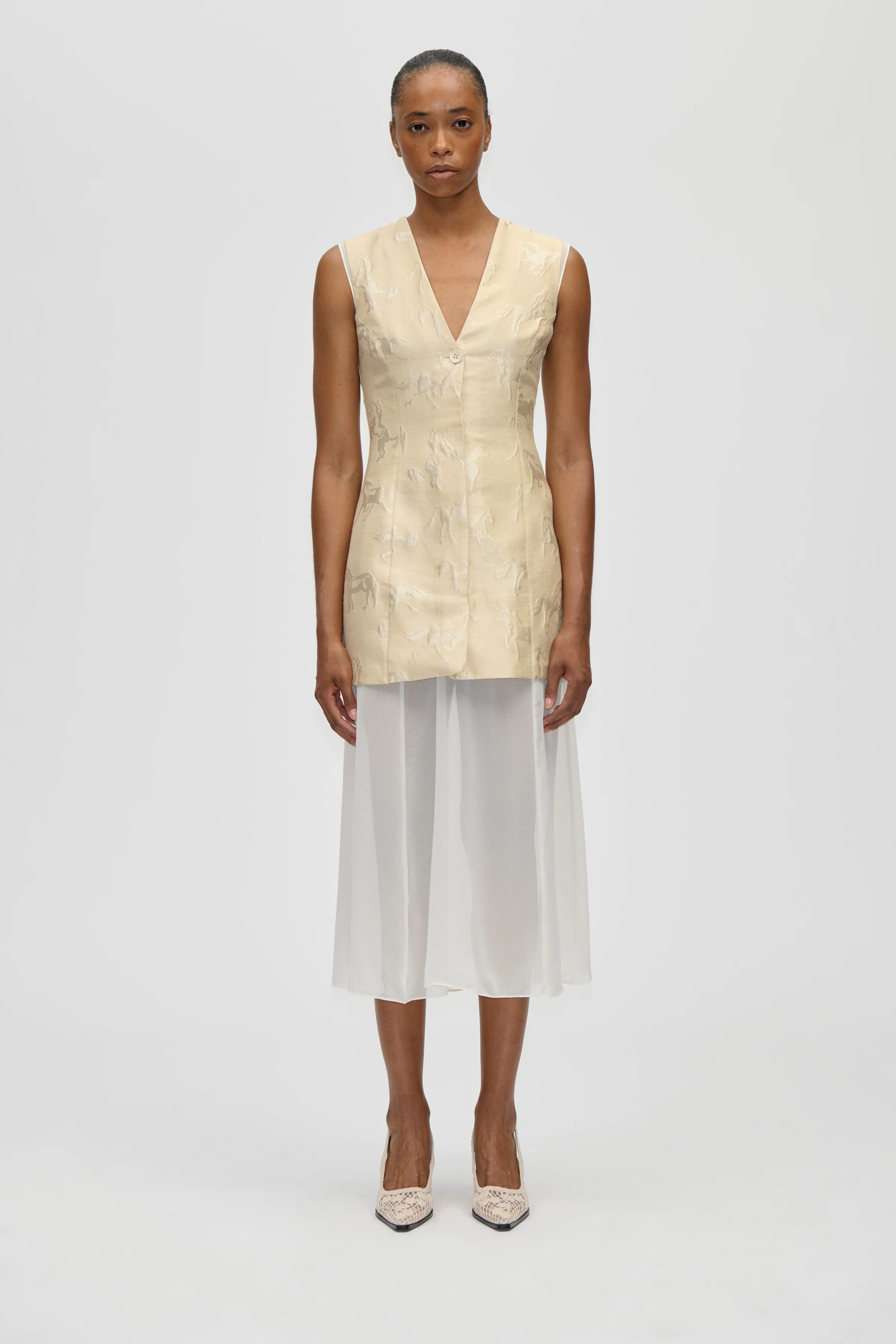 Waistcoat Tailored Midi Dress - Porcelain Cream