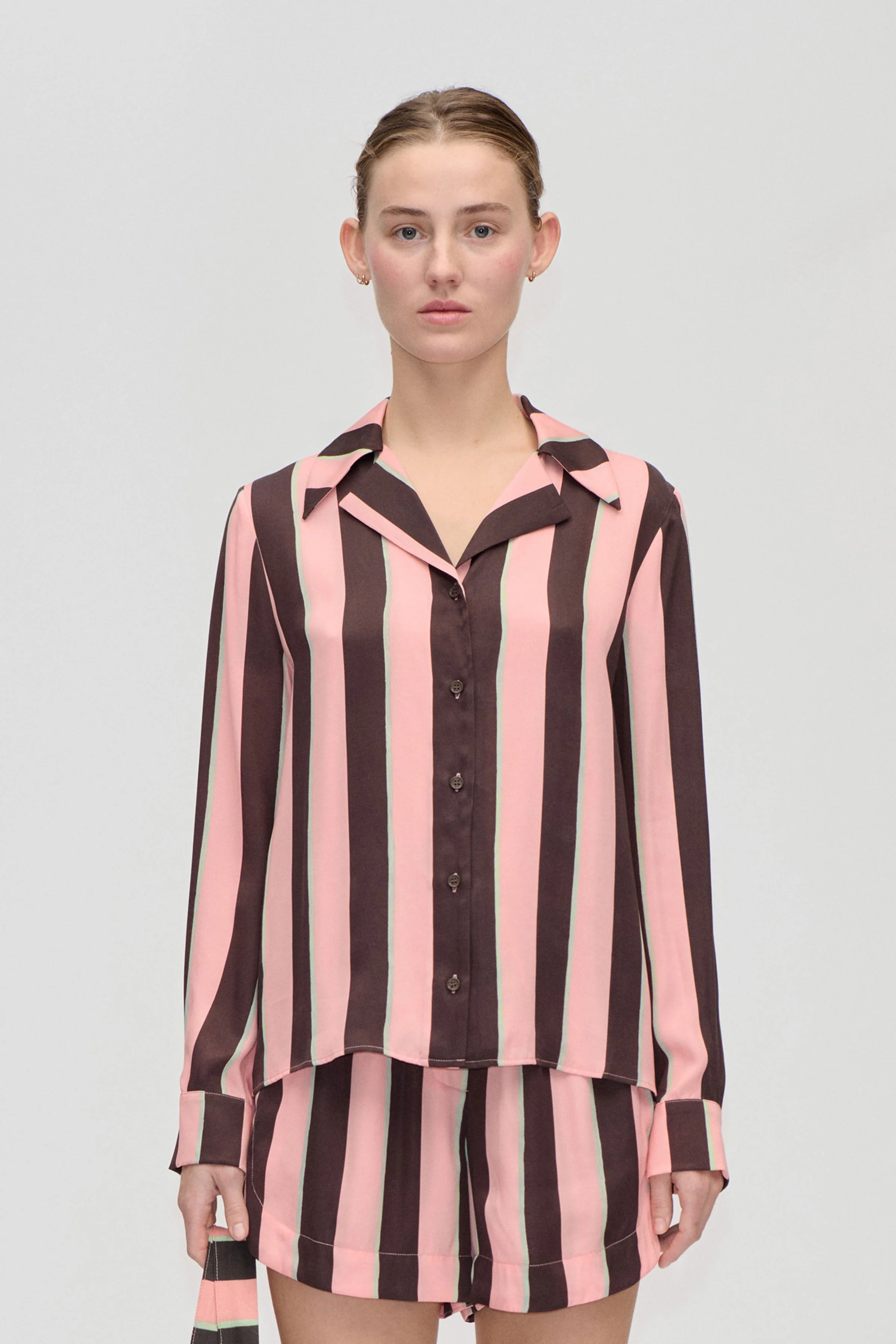 Wide Point Collar Shirt - Rosewood Mint Stripes